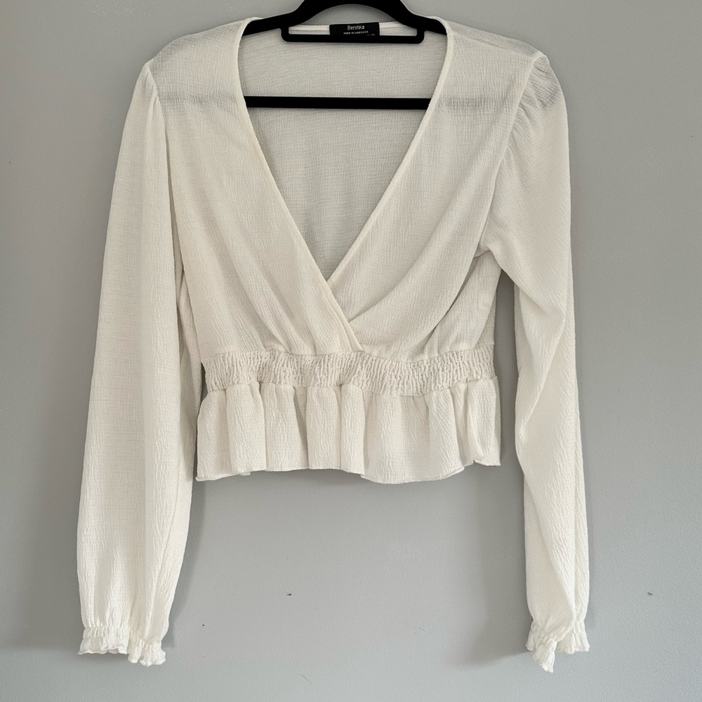 Bershka Wrap Long Sleeve Top with elastic waist